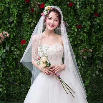 Свадебные Вуали Принцессы Цзяигун Свадебные Аксессуары Для Невесты с Однослойным Кружевным Краем