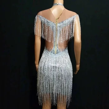 Сексуальное Женское платье с кристаллами, костюм с бриллиантами и кисточками, Элегантные платья знаменитостей для вечеринок, певиц