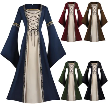 Средневековое готическое платье, женское платье с расклешенными рукавами, Длинное Макси, ретро-платье, Викторианский бал, костюм для Косплея на Хэллоуин 0