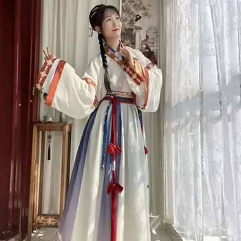 Талия - длина руками воротник конфуцианской юбка Hanfu студенток из трех частей поясные весной и осенью Джин системы