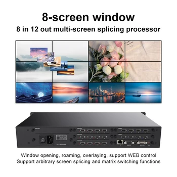 Телевизионный Видеостенный процессор HD Controller 8x12 HDCP 1080p60Hz 2 Входа 12 Выходов HDMI Матричный Переключатель Splicer Window WEB/RS232 Control 0