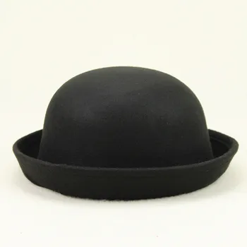 Шляпа-Котелок Для взрослых и детей, Шляпа с плоским верхом, однотонная Джазовая шляпа из искусственной шерсти с широкими полями, Женская Элегантная круглая шляпа, Повседневная шляпа Femme
