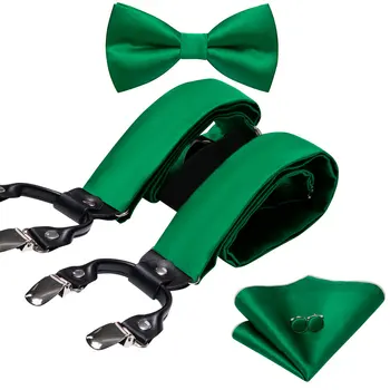 Элегантные свадебные подтяжки для мужчин, модный зеленый шелковый однотонный галстук-бабочка, носовой платок, запонки, набор вечерних дизайнерских запонок Barry.Wang 2096 2