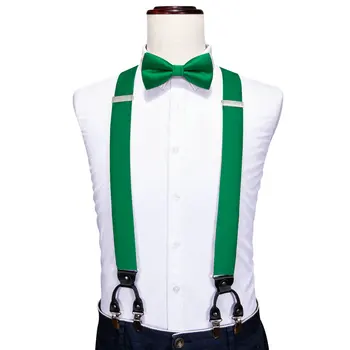 Элегантные свадебные подтяжки для мужчин, модный зеленый шелковый однотонный галстук-бабочка, носовой платок, запонки, набор вечерних дизайнерских запонок Barry.Wang 2096 3