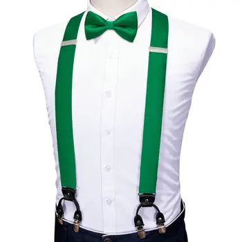 Элегантные свадебные подтяжки для мужчин, модный зеленый шелковый однотонный галстук-бабочка, носовой платок, запонки, набор вечерних дизайнерских запонок Barry.Wang 2096 4